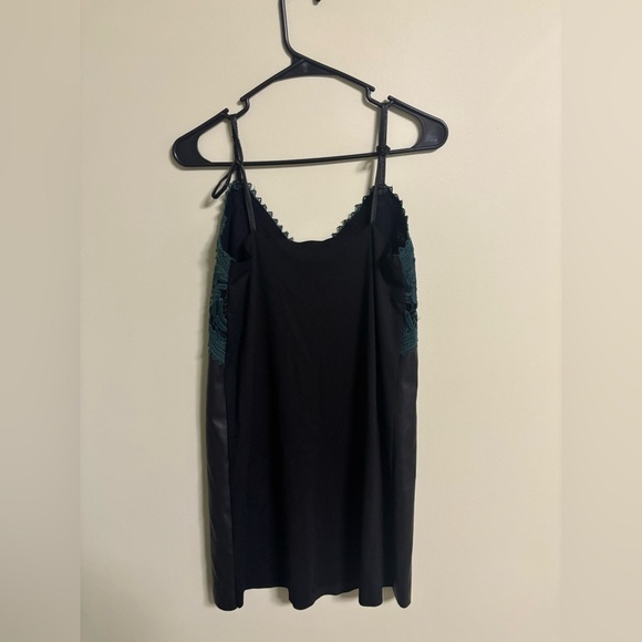 Zara TRF Slip Faux Leather Mini Dress Size Small Green Lace - Picture 3 of 7